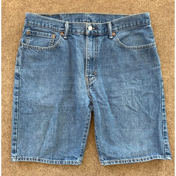 Levis 505 Jean Shorts Mens 36 Cotton Bermuda Relaxed Blue Denim Jorts - Picture 1 of 8